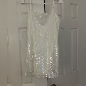 12th Tribe Emmy White Sequin Micro Mini Dress